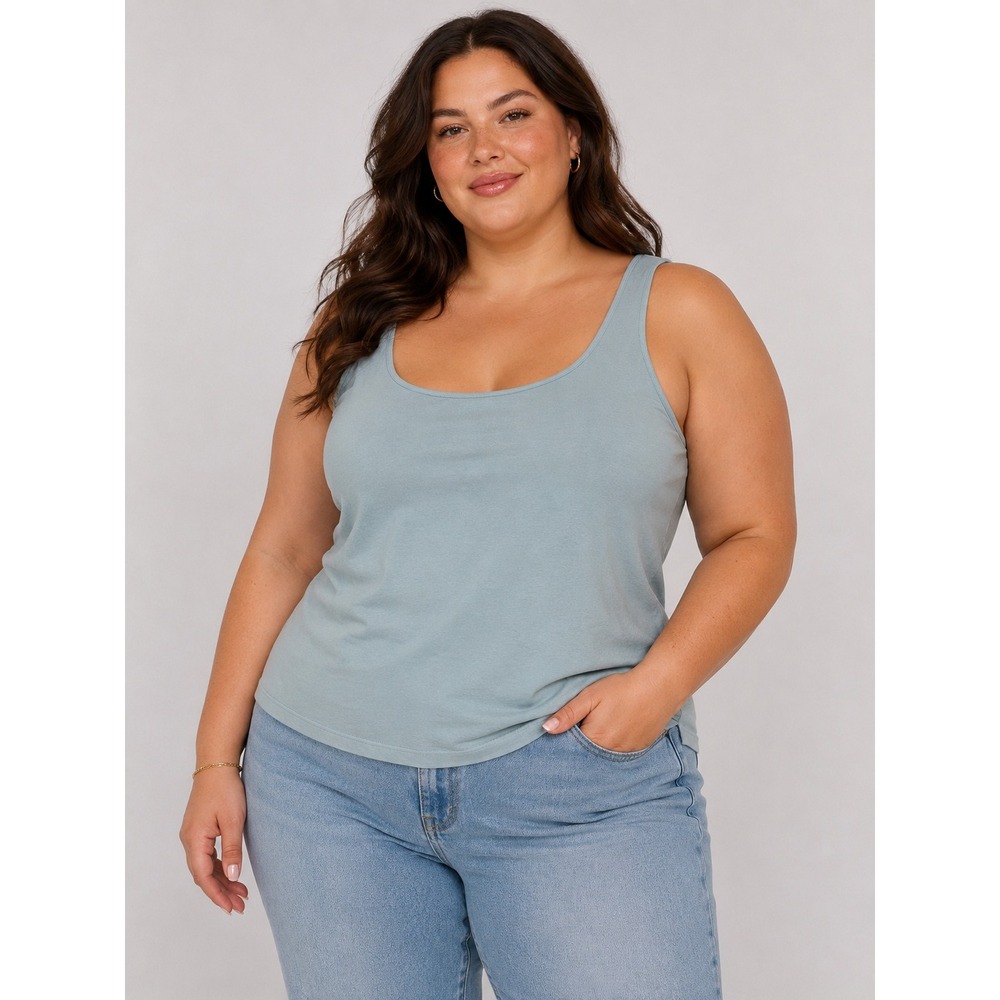 SKIMS Cotton Jersey Tank Top Denim Blue Scoop Neck AP-TNK-1364 Size 4X NEW